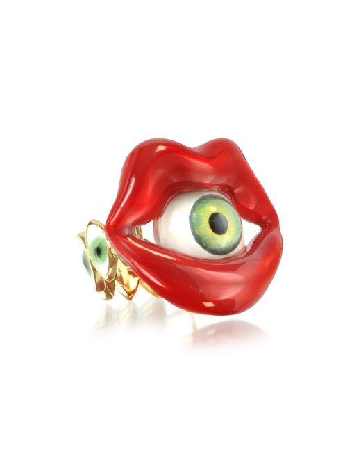 Bernard Delettrez Designer Rings Bronze Mouth Ring with Eye