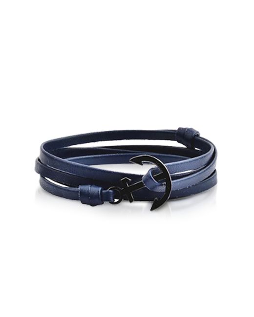 Forzieri Designer Bracelets Leather Double Bracelet w Anchor