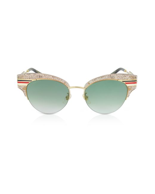 Gucci Designer Sunglasses GG0283S Cat Eye Glitter Acetate Sunglasses w/Sylvie