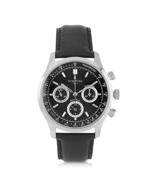 Forzieri Designer Watches Dublino Stainless Steel Watch w/Croco Leather