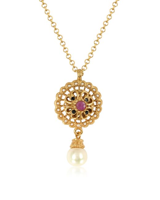 Alcozer & J Designer Necklaces Round Necklace w/Pearl Gemstones