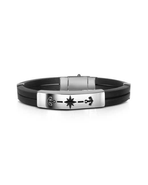 Forzieri Designer Bracelets Rubber and Stainless Steel Anchor Bracelet