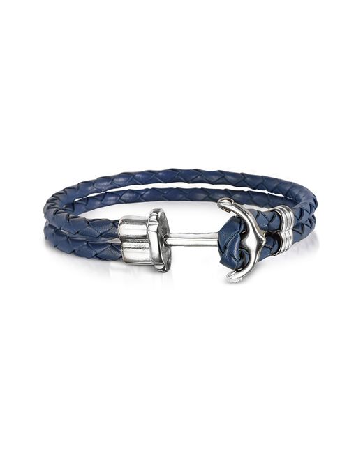 Forzieri Designer Bracelets Navy Leather Bracelet w/Anchor