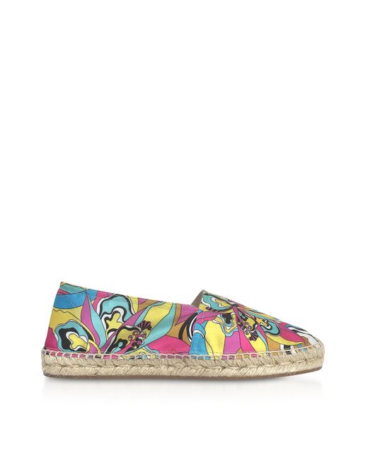 Emilio Pucci Designer Shoes Multicolor Printed Canvas Espadrilles