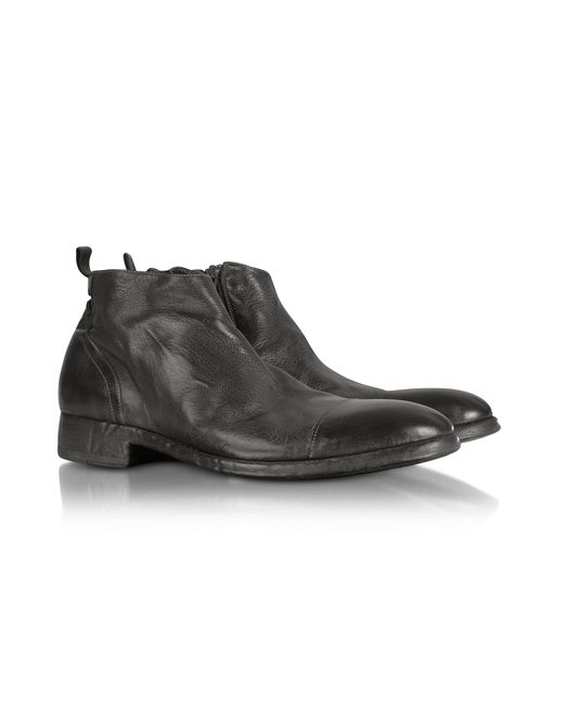 Forzieri Designer Shoes Ebony Washed Leather Boots