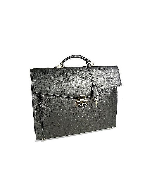 Fontanelli Ostrich Stamped Calf Leather Briefcase