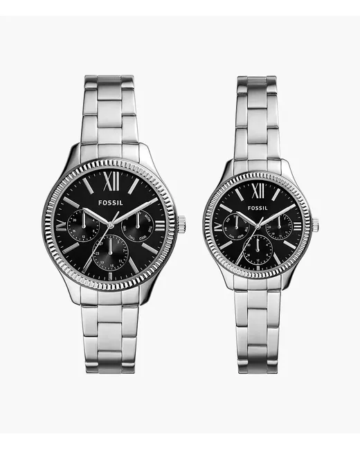 Fossil Outlet His and Her Multifunction Stainless Steel Watch Set