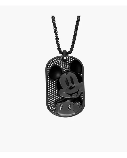 Fossil Disney x Special Edition Stainless Steel Dog Tag Necklace Hematite Crystal