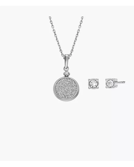 Fossil Outlet Core Gifts Stainless Steel Stud Earrings and Necklace Set Tone