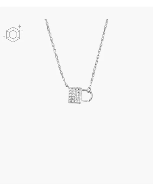 Fossil Sterling Lock Chain Necklace Clear Cz