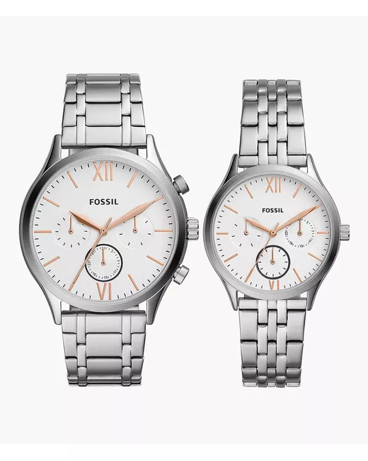 Fossil Outlet His and Her Fenmore Multifunction Stainless Steel Watch Gift Set