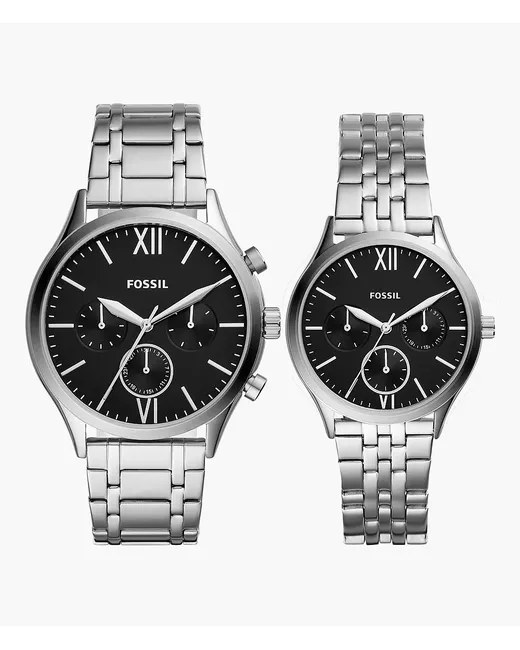 Fossil Outlet His and Her Fenmore Multifunction Stainless Steel Watch Gift Set