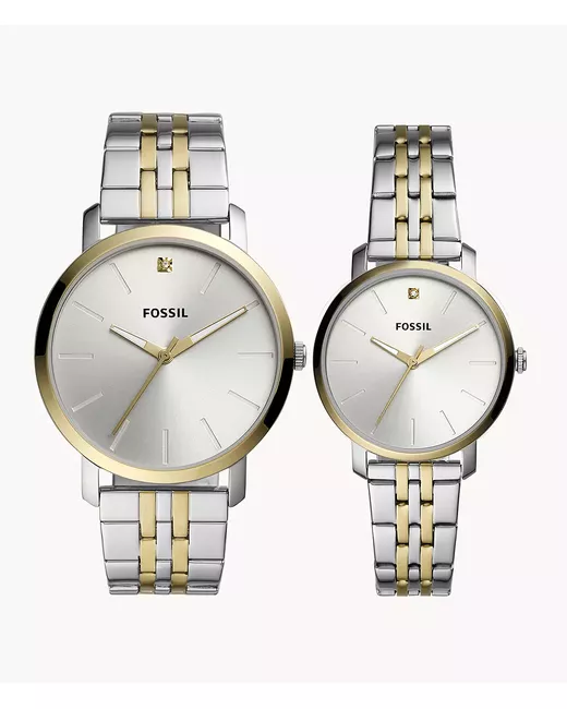 Fossil Outlet His and Her Lux Luther Three-Hand Two-Tone Stainless Steel Watch Gift Set