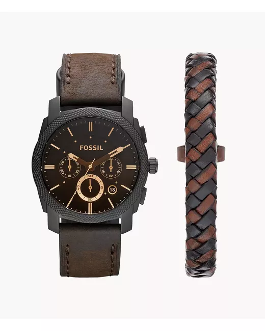 Fossil Machine Chronograph Leather Watch and Bracelet Box Set