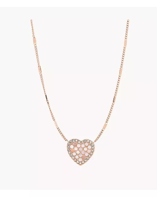 Fossil Mosaic Heart Tone Stainless Steel Necklace