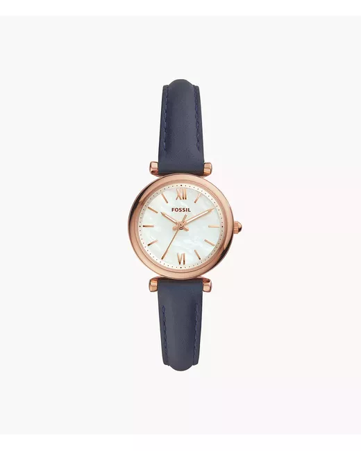 Fossil Carlie Mini Three-Hand Navy Leather Watch