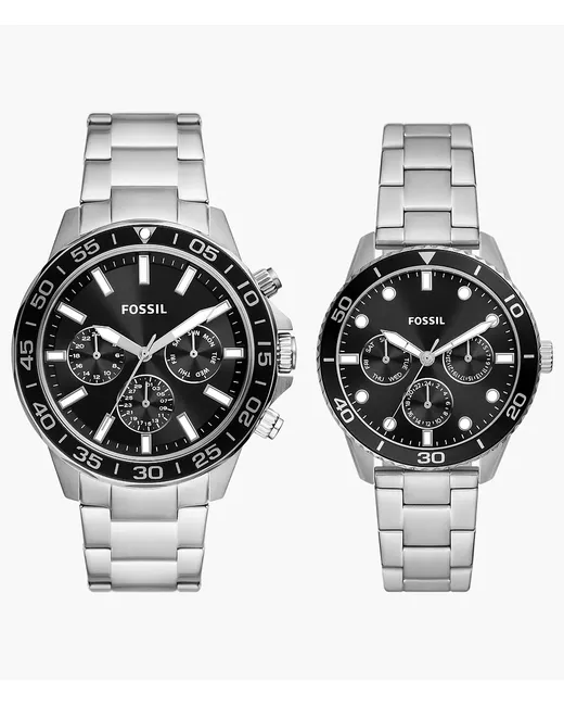 Fossil Outlet His and Hers Multifunction Stainless Steel Watch Set