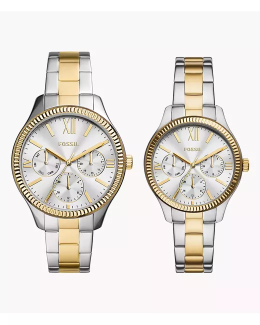 Fossil Outlet His and Hers Multifunction Two-Tone Stainless Steel Watch Set