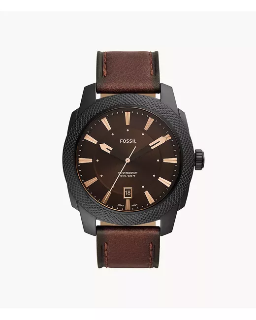Fossil Machine Three-Hand Date Dark LiteHide Leather Watch