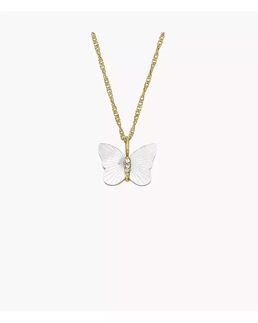 Fossil Radiant Wings White Mother of Pearl Butterfly Chain Necklace