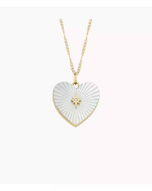 Fossil Locket Collection White Mother of Pearl Chain Heart Necklace