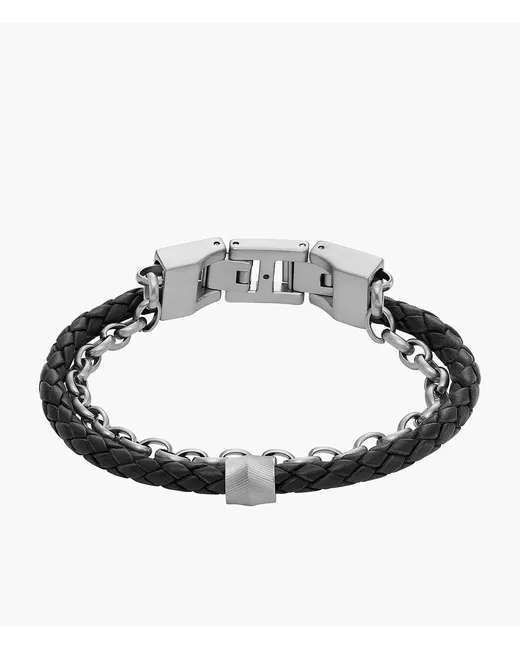 Fossil All Stacked Up Black Leather Bracelet