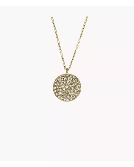 Fossil Sadie Glitz Disc Tone Stainless Steel Chain Necklace Clear