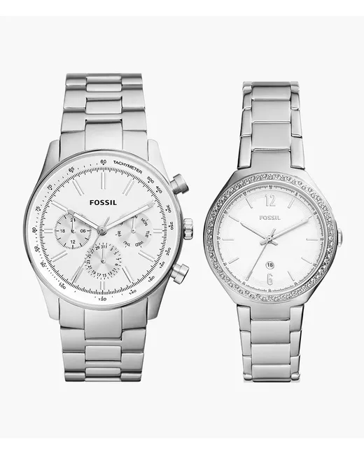 Fossil Outlet His and Hers Multifunction Stainless Steel Watch Box Set