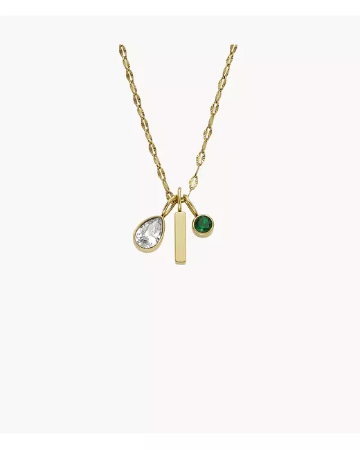 Fossil Sadie Seasonal Sparkle Tone Stainless Steel Chain Necklace and Emerald