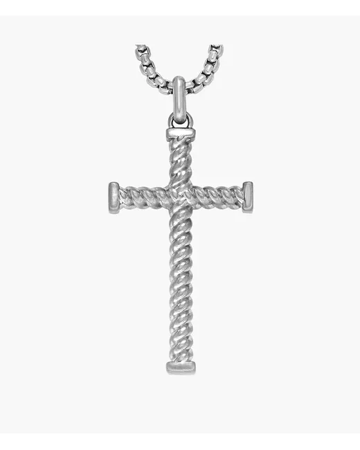 Fossil Outlet Cross Motif Stainless Steel Pendant Necklace Tone