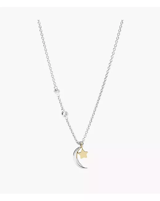 Fossil Sterling Star and Crescent Moon Necklace