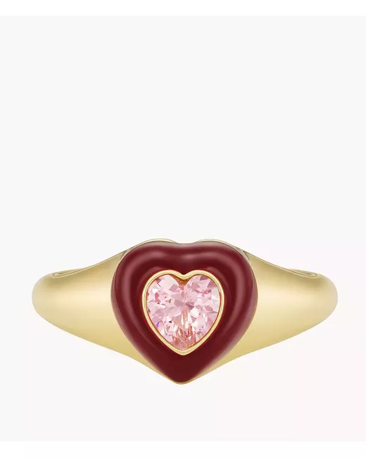 Fossil Sadie Candy Hearts Tone Brass Center Focal Ring Pink and Red Mahogany