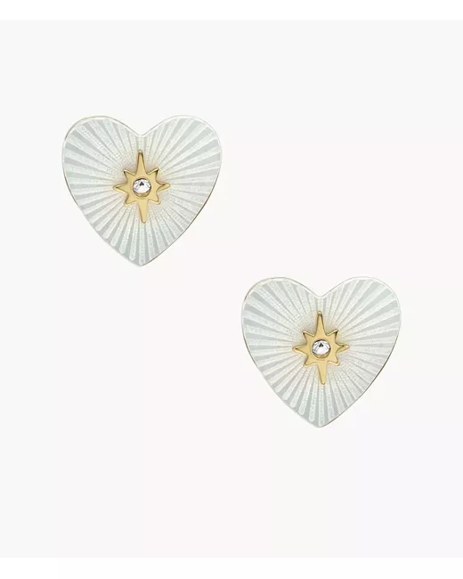 Fossil Sutton Radiant Love Tone Mother-of-Pearl Stainless Steel Heart Stud Earrings