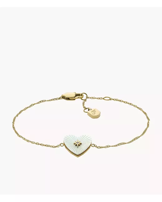 Fossil Sutton Radiant Love Tone Mother-of-Pearl Stainless Steel Heart Station Bracelet