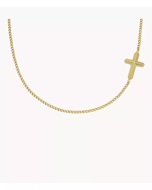 Fossil Harlow All Stacked Up Tone Stainless Steel Station Cross Necklace