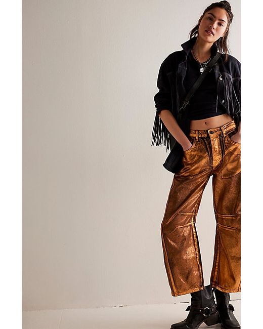 We The Free Lucky You Mid-Rise Metallic Barrel Jeans