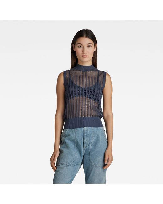 G-Star Pointelle Knitted Mock Top