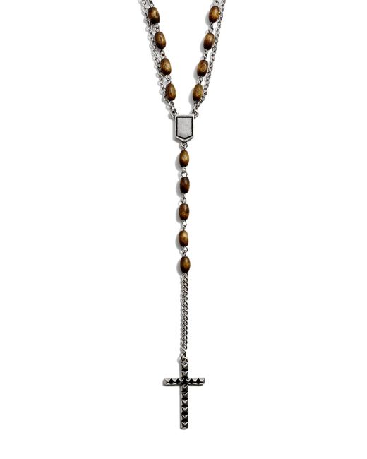 Guess Beaded Silver-Tone Rosary Necklace
