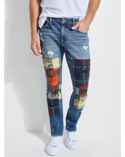 Guess Patchwork Plaid Skinny Jeans