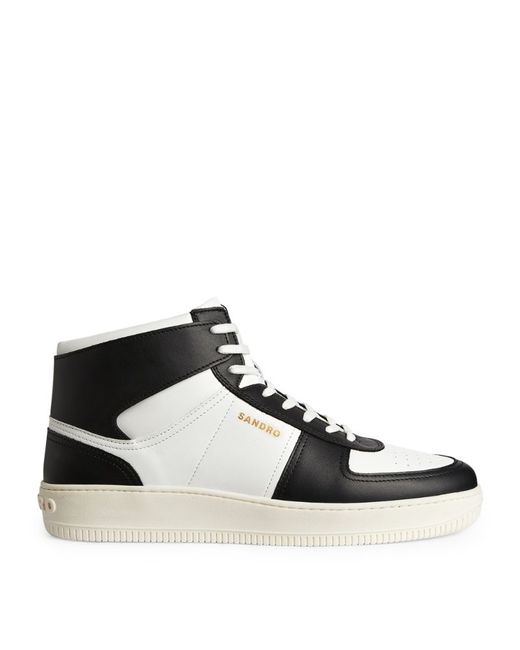 Sandro Leather Contrast High-Top Sneakers