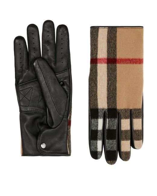 Burberry Leather and Wool Check Gloves