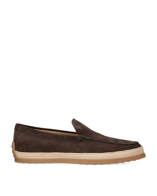 Tod's Suede Raffia-Trim Gommino Loafers