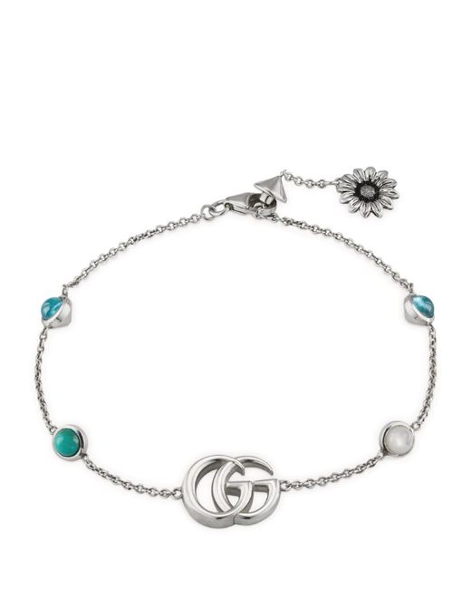 Gucci Sterling Mother-of-Pearl and Topaz Double G Bracelet