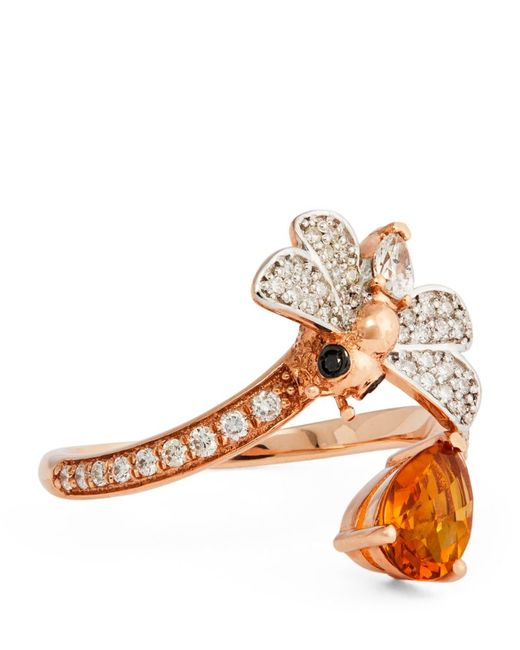 Bee Goddess Rose Gold Diamond and Citrine Honeycomb Ring 13