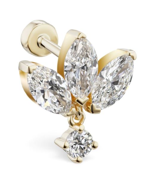Maria Tash Yellow Invisible Diamond Lotus with Dangle Threaded Stud Earring 6mm