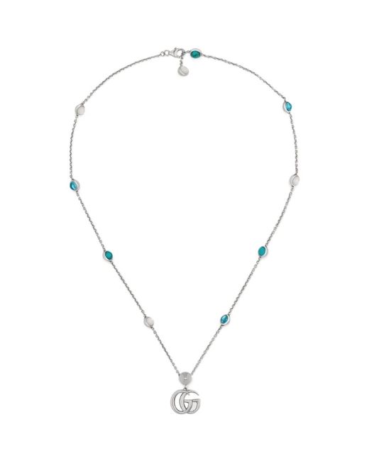 Gucci Sterling Mother-of-Pearl and Topaz Double G Necklace
