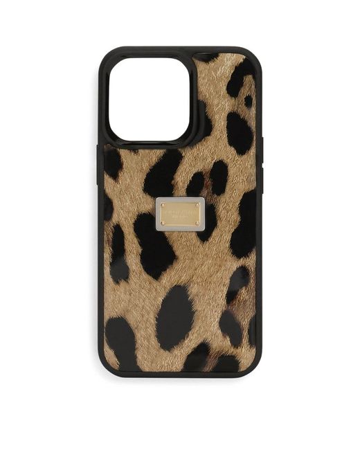 Dolce & Gabbana Calfskin Leopard Print iPhone 14 Pro Case