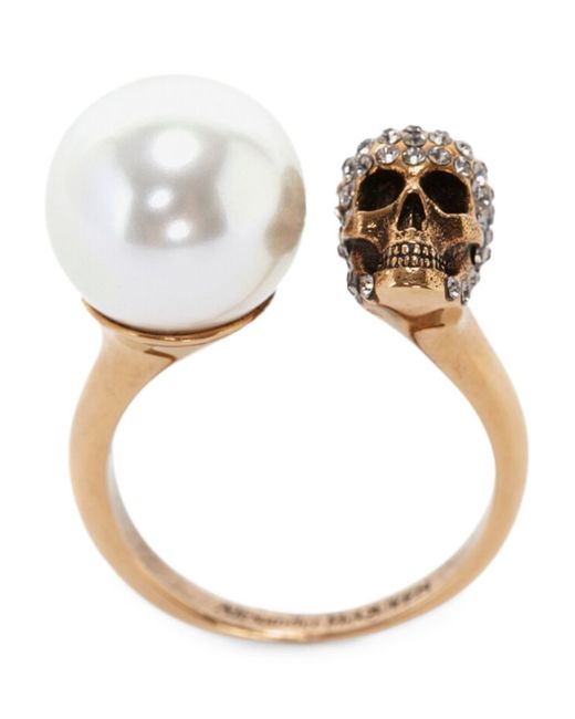 Alexander McQueen Faux Pearl and Skull Ring