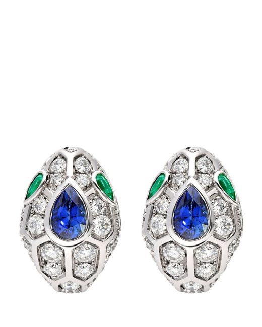 Bvlgari Gold Diamond Sapphire and Emerald Serpenti Earrings