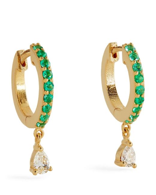 Jennifer Meyer Yellow Diamond and Emerald Huggie Earrings